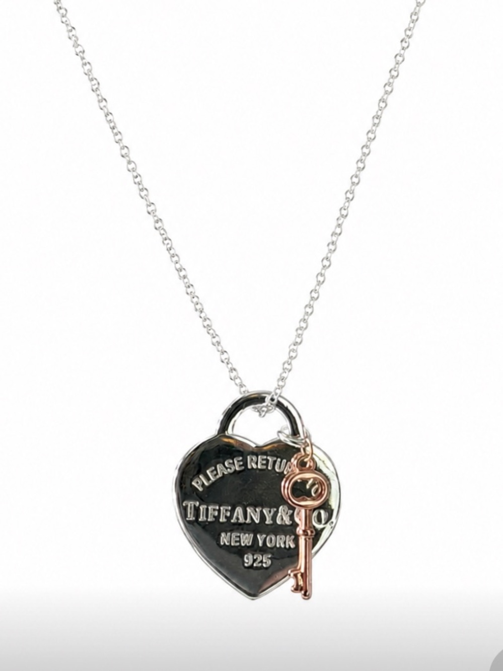 Silver Heart Padlock Necklace with Rose Gold Key Charm